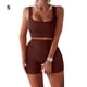 thumbnail image 3 of Yuarrent Conjunto de 2 unidades para correr, trotar, Fitness, chaleco para mujer, pantalones cortos, Tops cortos transpirables para viajar, Kit Uniforme atlético Café S, 3 of 6