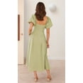 thumbnail image 5 of Women'S Summer Boho Maxi Dress V-Neck Cute Bubble Short Sleeve A-Line Long Dress with Pocket Green XL, 5 of 10