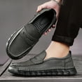 thumbnail image 5 of Men's Leather Loafers Comfortable Casual Slip-On Round Toe Shoes Hand-Stitched Non-Slip Daily Driving Office Walking Shoes Gray 8.5 US, 5 of 7