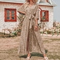 thumbnail image 5 of Fesfesfes Women Dress Casual Half Sleeve Boho Printed V-Neck Split With Belt Dresses, 5 of 8