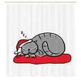 thumbnail image 3 of Ambesonne Christmas Shower Curtain, Cat with Santa Hat, 69"Wx70"L, White Red Grey, 3 of 5