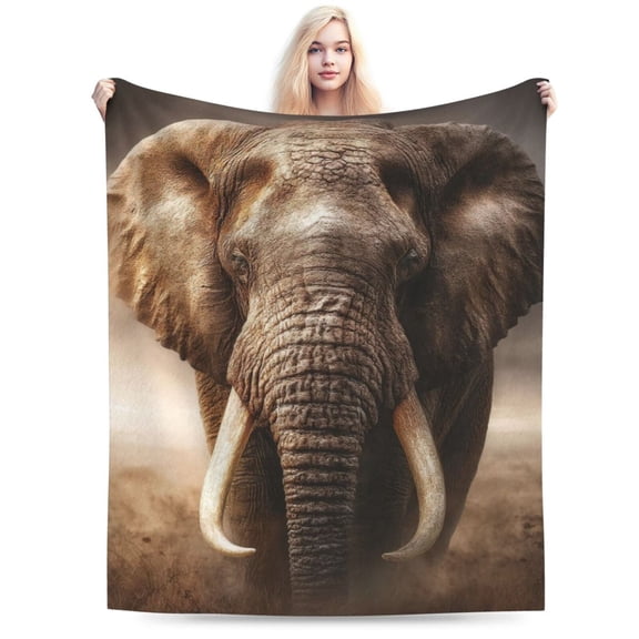 Majestic African Elephant Throw Blanket, Realistic Wildlife Safari Art Soft Flannel Fleece Decor 50x40