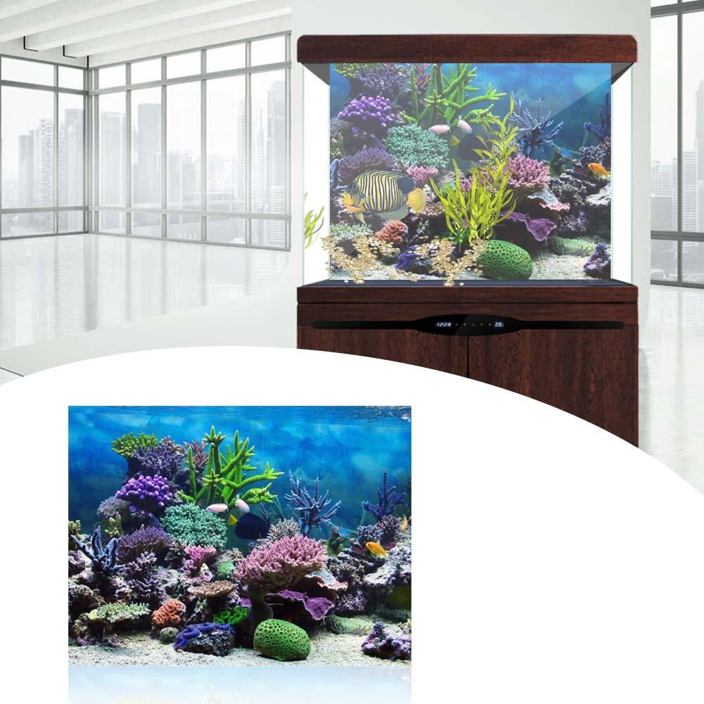 Aquarium Background Fish Tank Decorations Pictures PVC Adhesive Poster Underwater Sun and Desert Style Decoration Paper Cling Decals Sticker