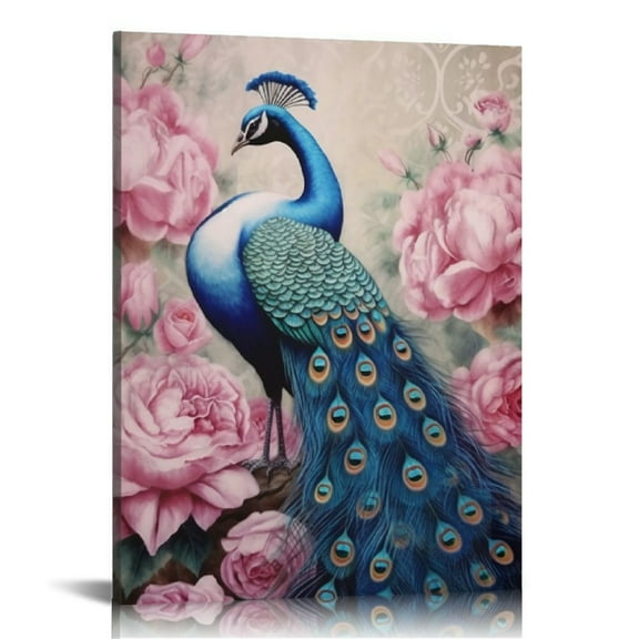 COMIO Peacock Wall Art Blue Peacock Pictures Wall Decor Elegant Peacock Painting Beautiful Animal Poster Canvas Prints Home Decor Frame