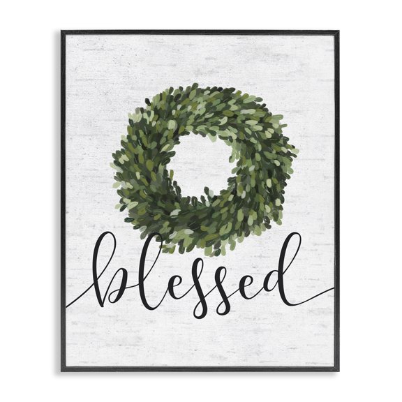 Stupell Industries Cottage Blessed Green Wreath Accent Black Framed Giclee Art, 11 x 14, by Lettered and Lined