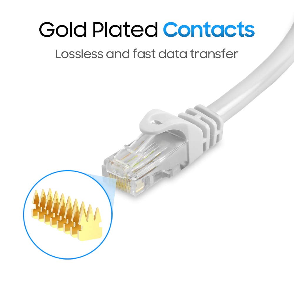 Cmple - 50 Pack Cat 6 Ethernet Cable 1.5 ft 10Gbps Internet Cables with RJ45 Connectors 550MHz Cat6 Patch Cord for Computer, WiFi Router, Modem - White