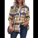 thumbnail image 1 of Camisas A Cuadros para Mujer, de Larga, con Botones, Estilo Babydoll, Peplum, Blusas Informales Extragrandes con Bolsillos Amarillo L, 1 of 7