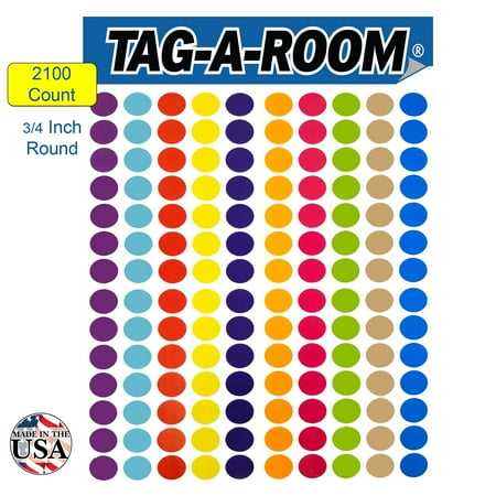 Tag-A-Room 3/4" Color Coded Circle Dot Stickers, 2100 Count