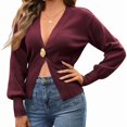 thumbnail image 2 of Women Knitted Cardigan Long Sleeve V-Neck Sweater One Leaf Button Down Outwear Wine Red L, 2 of 9