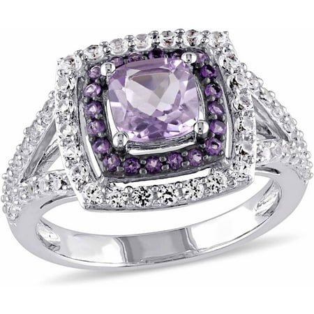 - Tangelo 3-4/5 Carat T.G.W. Rose de France with Amethyst and Created White Sapphire Sterling Silver Double Halo Cocktail Ring