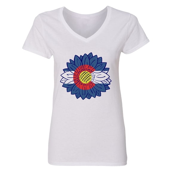 Inktastic Colorado Flag Sunflower Women's V-Neck T-Shirt