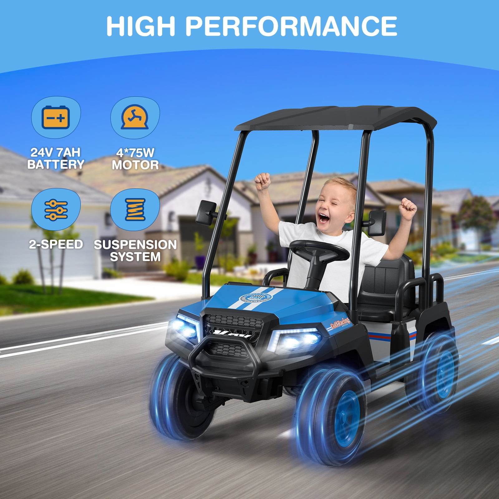 LIGIANT 24V 4-Seater Kids Electric Golf Cart, 4WD Ride-On Car with Remote, Awning, Suspension & Music Features