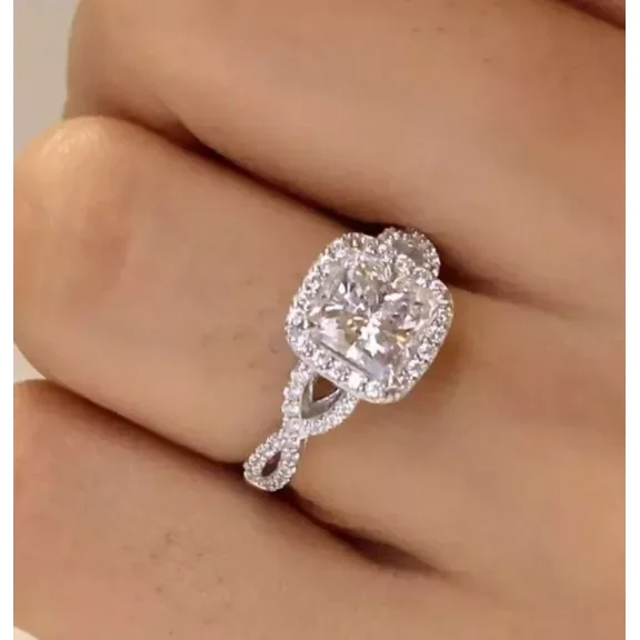 3Ct Princess Cut Lab Created Diamond Halo Engagement Ring 14K White Gold Plated