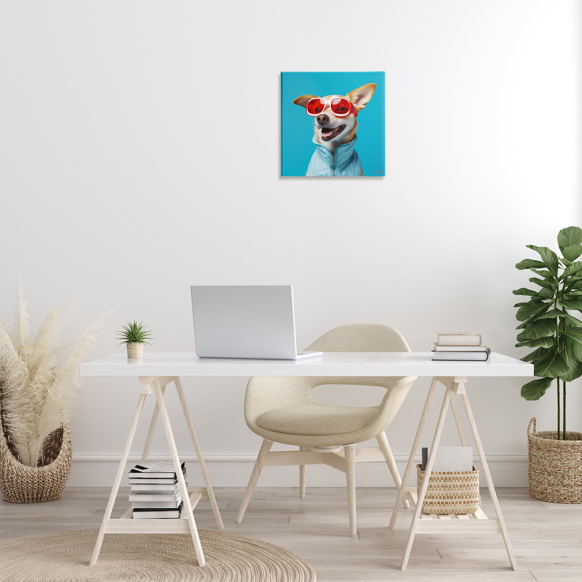 Stupell Industries Stylish Dog on Blue Animals & Insects Painting Gallery Wrapped Canvas Art Print Wall Art, 17 x 17