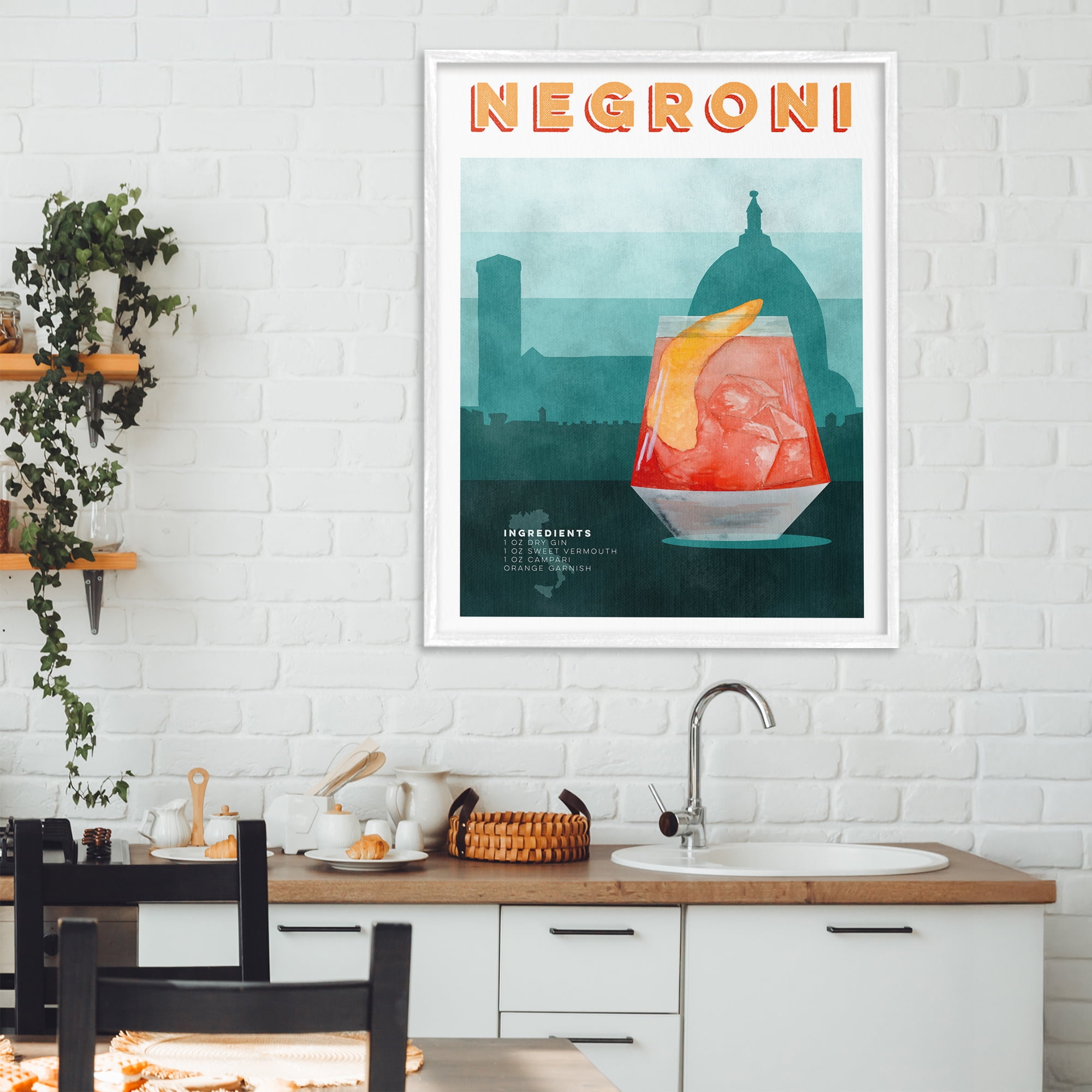 Retro Negroni & Architecture White Framed Giclee Art, design by Brett Blumenthal