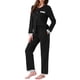 thumbnail image 4 of Conjuntos de pijamas para mujeres con encaje, blusa de manga larga con botones, ropa de dormir con pantalones de cintura elástica y bolsillos, M, negro, 4 of 6