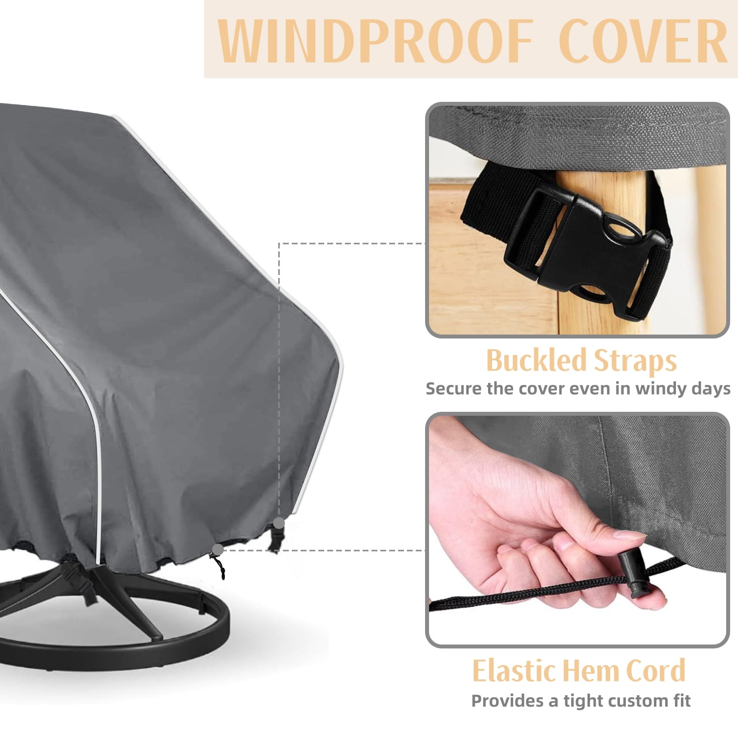 2 Pcs Patio Chair Covers, 30 Inch Length, Heavy-Duty All-Weather Dustproof Patio Furniture Cover, Easy to Use & Care, Gray