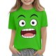 thumbnail image 5 of Tops de Manga Corta Lindo con Impresión de Expresión para Niños Niños Niñas, Suelta Cómoda Camiseta de Color Sólido, 5 of 8