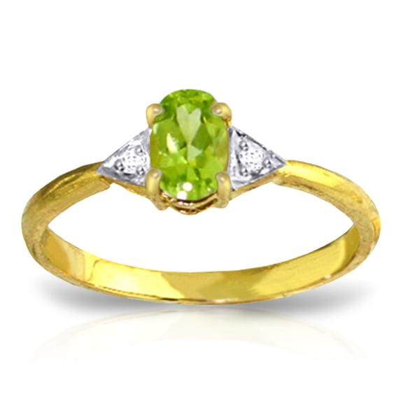 Galaxy Gold GG 14K Yellow Gold 0.46 Carat Genuine Diamonds and Natural Oval-Shaped Peridot Ring - August Birthstone - Abundance & Joy - Sizes 5.5 to 11 - Fine Jewelry for Women