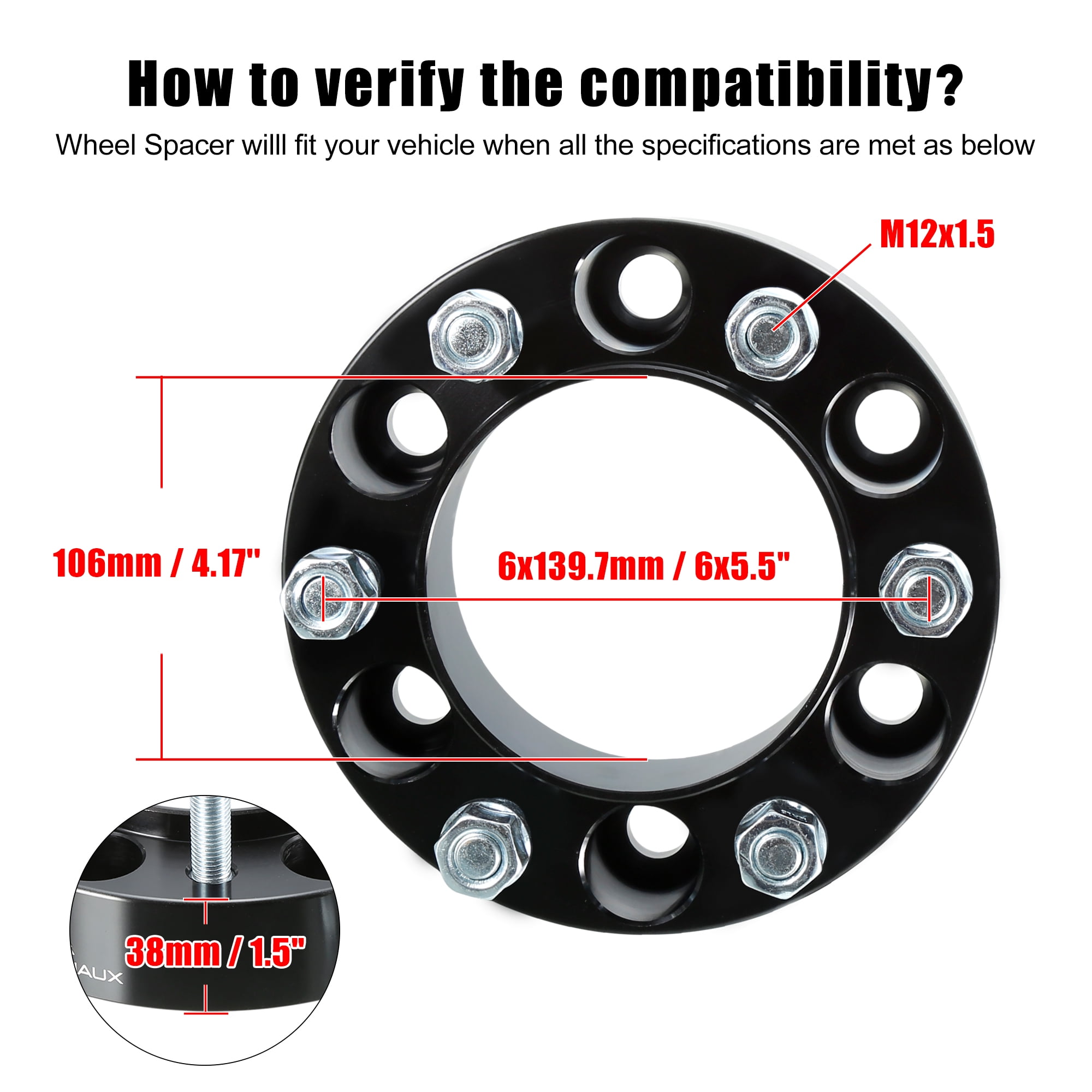 Unique Bargains 4pcs 6x5.5" 1.5" Thickness Wheel Spacer Adapter Black for Lexus for Toyota
