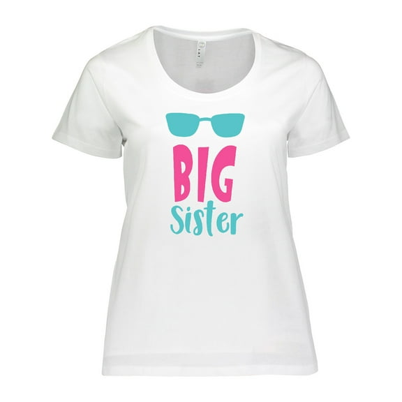 Inktastic Big Sister, Older Sister, Sunglasses - Blue Pink Women's Plus Size T-Shirt