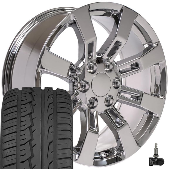 OE Wheels CA82 20 Inch Rims and Tires Fit Escalade Style 6x139.7 20x8.5 Chrome - Hollander 5409 - iMove Gen 2 275/55-20 (Set of 4)
