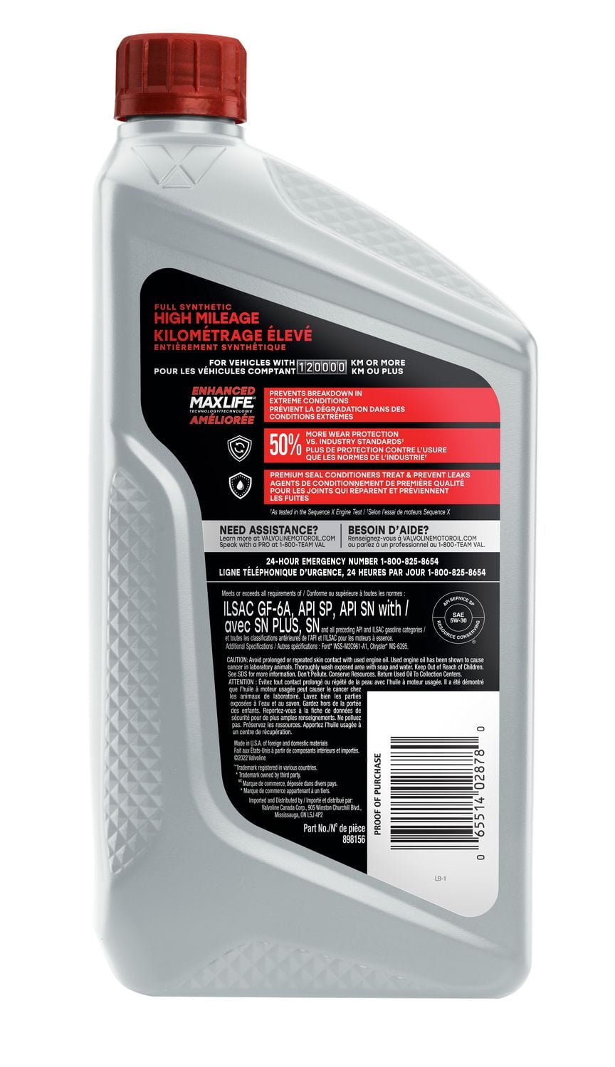Valvoline Full Synthetic High Mileage 5W30 Motor Oil