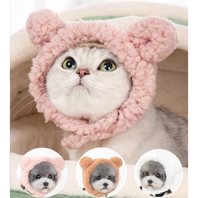 Paquete de 3 Lindos Gorros para Cachorros de Gato, Gorro de Lana Suave y Cálido con Velcro Ajustable para Disfraz de Perro, Adecuado para Fotos de Halloween o Navidad (30-34 cm)