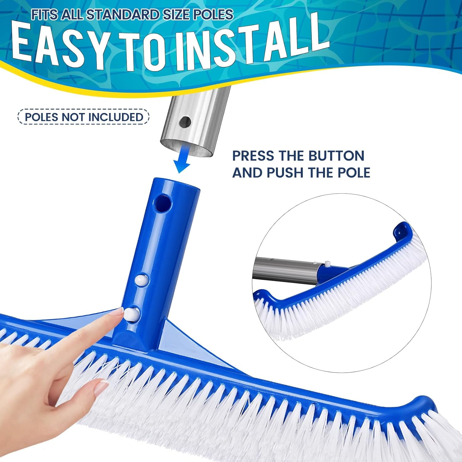 Gilysido Swimming Pool Cleaning Kit,Pool Brush and Skimmer Set with Pool Cleaning Brush and Skimmer Leaf Net and Aluminum Pole for Above Ground Pools(Blue,4 Pcs)