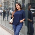 thumbnail image 4 of Agnes Orinda Women's Plus Size Swiss Dots Tops Petal Sleeves Curved Hem Round Neck Summer Casual Blouse 1X Navy Blue, 4 of 9