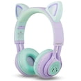 thumbnail image 3 of Riwbox Auriculares inalámbricos para niños, CT-7S Cat Ear Bluetooth, limitación de volumen de 85 dB, luz LED sobre la oreja con micrófono para computadora portátil/PC/TV (púrpura y verde), 3 of 5