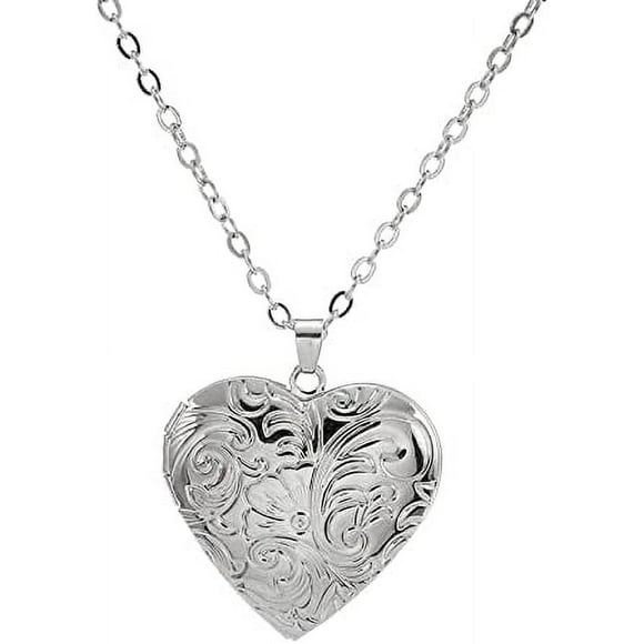 XINQIHANG Locket Necklace, Engraved Heart Shaped Locket Pendant Necklace That Holds Pictures Personalized Photo Locket Necklace Memory Necklace for Women Girls