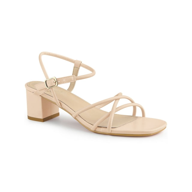 BLISSFUL STEP Open Toe Slingback Chunky Heel Sandals for Women Beige (Size 6)