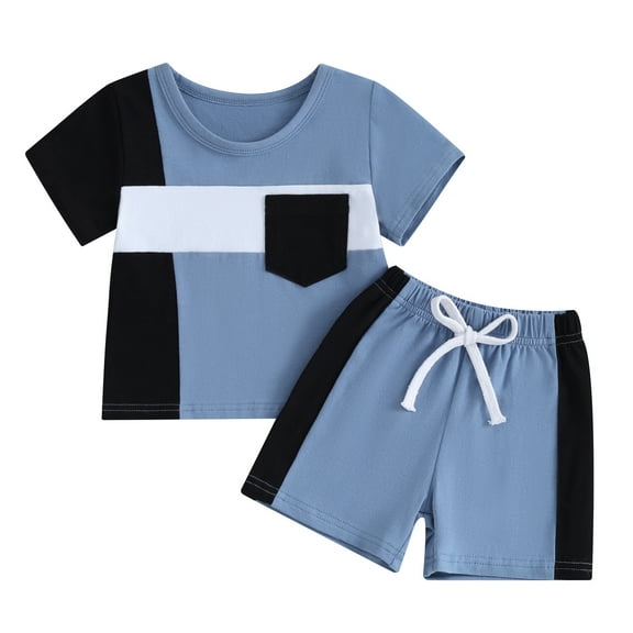 Bagilaanoe 2pcs Toddler Baby Boy Shorts Set Contrast Color Short Sleeve T Shirt Tops Shorts 6M 12M 18M 24M 3T 4T Kids Casual Summer Clothes