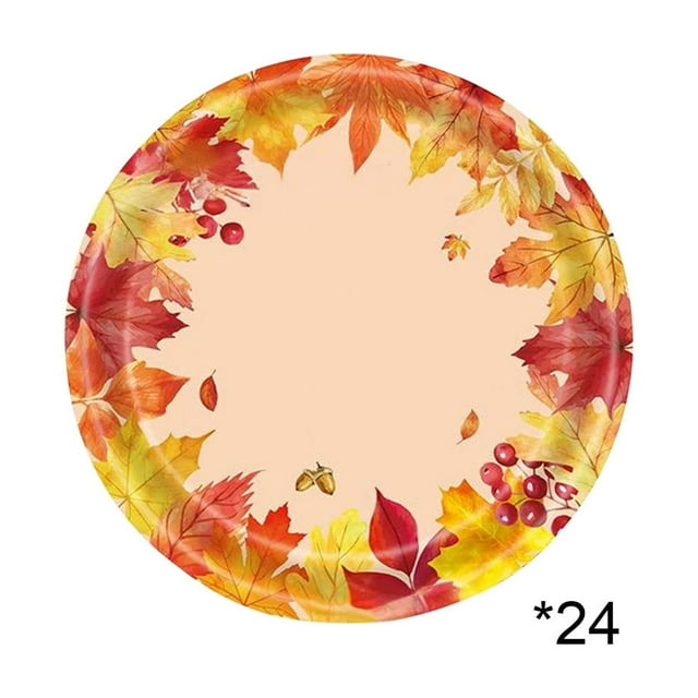 Thanksgiving Themed Maple Leaf Patterned Disposable Tableware Set, 24-Piece Party Pack for Holiday Dining and Festive Decorations