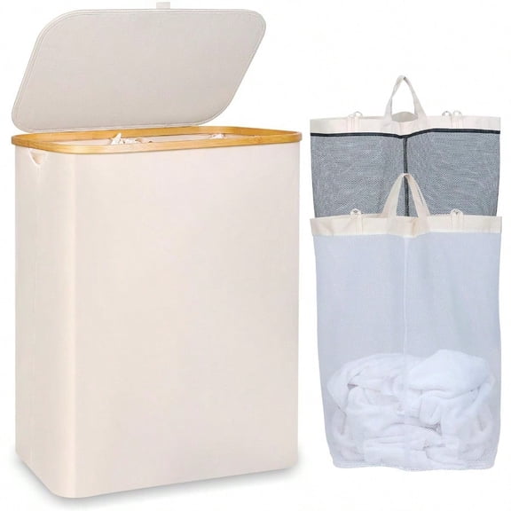 150L Laundry Basket With Lid Large Laundry Hamper With Bamboo Handle Collapsible Dirty Clothes Hamper Organizer With Removable Inner Bag For Clothes Toys Towels Beige