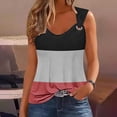 thumbnail image 3 of Tank Tops for Women Splicing Color Summer Fashionable Casual Sleeveless Printed Camisole Metal Round Neck Top Blouse, 3 of 5