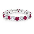 thumbnail image 2 of Gem Stone King 2.85 Cttw Red Ruby and White Created Sapphire Eternity Band Ring for Women | 925 Sterling Silver | Round 3MM | Gemstone Birthstone (Size 5), 2 of 6