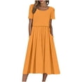 thumbnail image 2 of Casual Dresses for Women Clearance, Women's Vacation Casual Party Daily Folded Round Neck Solid Short Sleeve Dresses With Pocket(Orange,XXL), 2 of 9