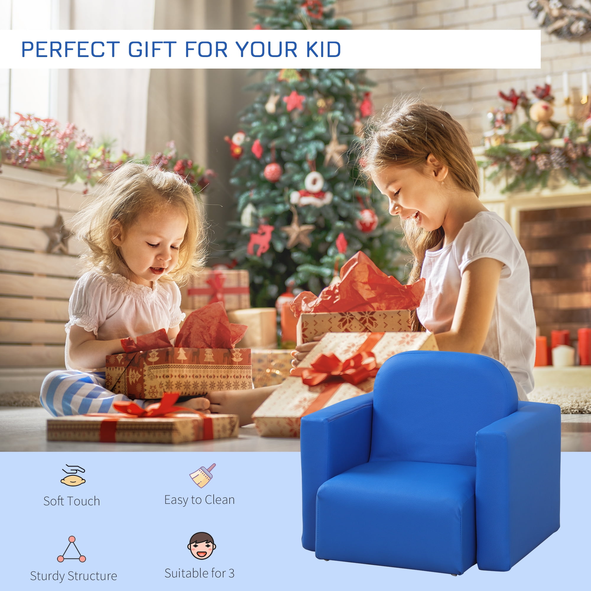 CoSoTower 2-In-1 Multifunctional Kids Sofa Convertible Table and Chair Set for 3 Years Old Boys Girls, Blue