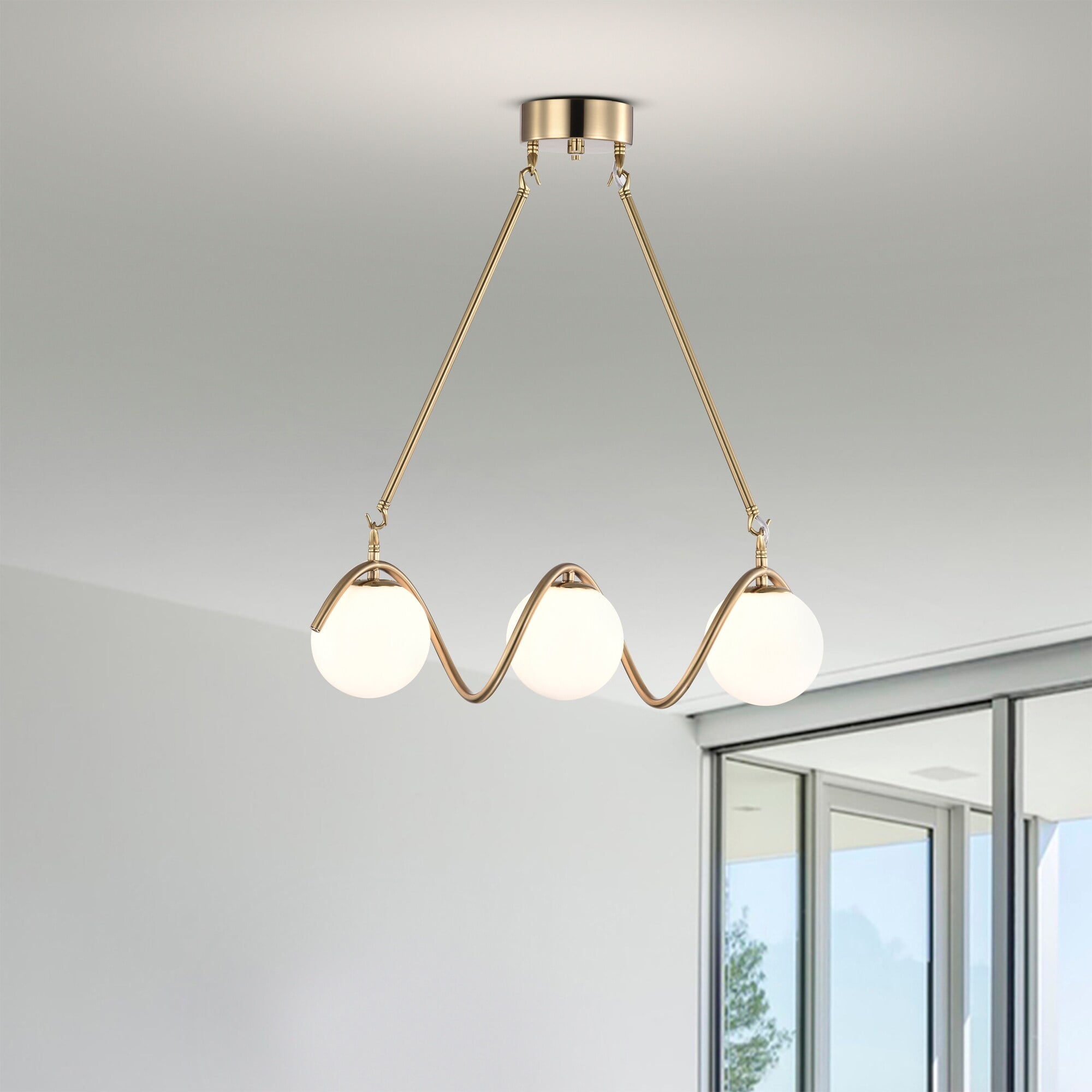 Willow 20 in. 3-Light Indoor Brass Finish Chandelier with Light Kit