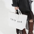 thumbnail image 5 of NexTorq Tote Bag for Women Letter Print Tote Bag Corduroy Handbag for Work Travel Hobo Bags Adjustable Strap, White, 5 of 6