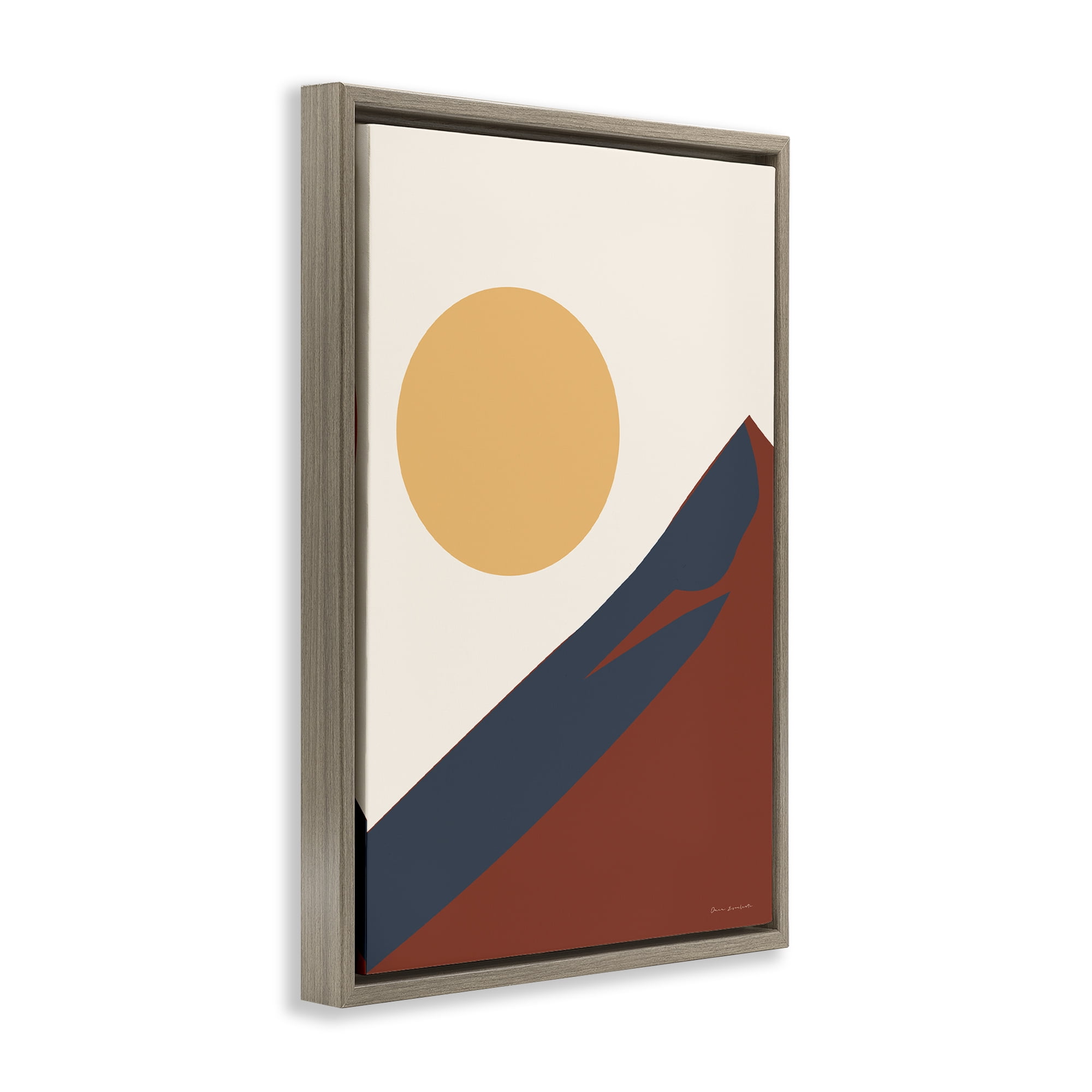 Stupell Industries Boho Mountain Peak & Sun Landscape & Nature Painting Brown Floater Framed Canvas Art Print Wall Art, 17 x 25