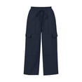 thumbnail image 6 of Cagogo Women's Drawstring Cargo Pants Wide Leg With Pockets Casual Loose Long Lounge Party Trousers Summer Travel Beachwear Clothes, Navy M, 6 of 7