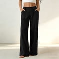 thumbnail image 2 of Hurxie Women's Linen Dressy Work Casual Pants Summer Business Straight Wide Leg Cotton Linen Trouser Pants Black,M, 2 of 8