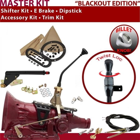 American Shifter TH400 Shifter Kit Black 10 in. E Brake Cable Clevis Trim Kit Dipstick for EF7E4
