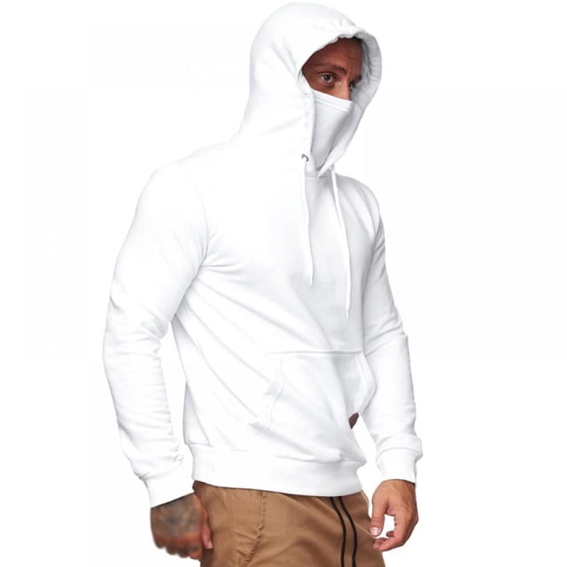 POINTERTECK Men‘s Mask Hooded Sweatshirt Loose Long Sleeve Pullovers Gray
