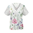 thumbnail image 5 of Usmixi Womens Tops Sexy Lace Hollowed Patchwork Going out Loose Fit Tee Shirts Summer Cute Flowers Print V-Neck Short Sleeve Blouses Pink s, 5 of 5
