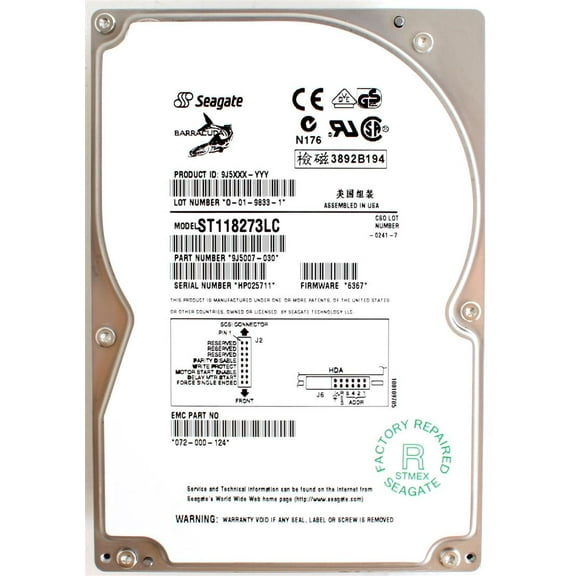 Hdd, 18gb, seagate st118273lc p/n:9j5007-030 scsi, f/w 6367