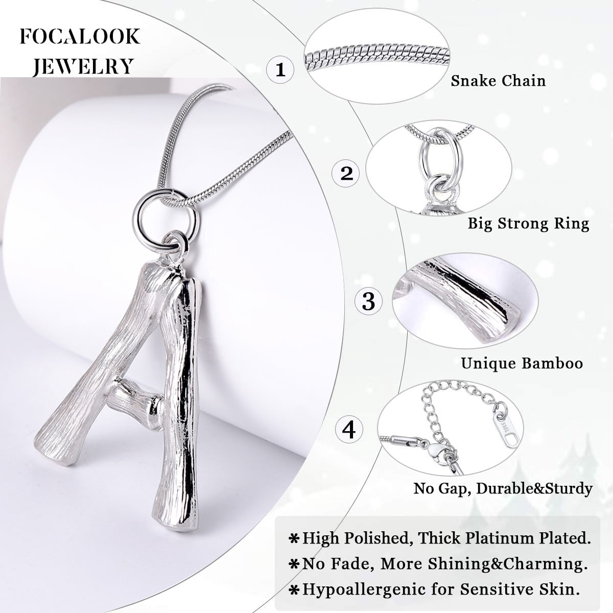 FOCALOOK Bamboo Initial Necklace for Women Oversize Letter A Pendant Capital Alphabet Statement Necklace